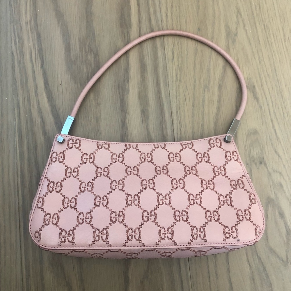 Vintage Gucci pink leather monogram shoulder bag